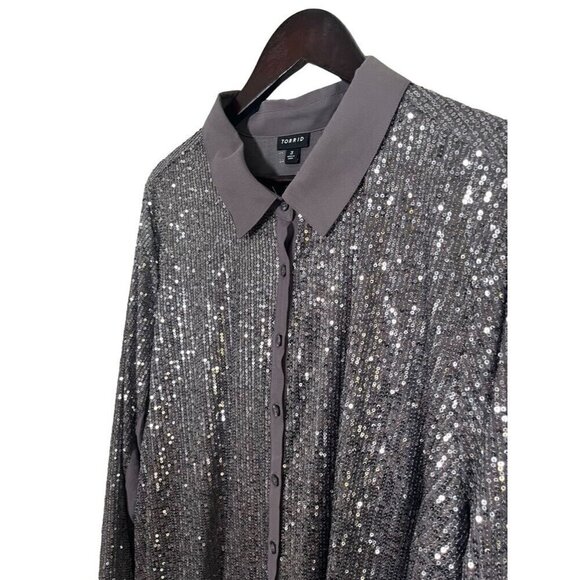 Torrid Sequin Top 3X Gray Glam Neutral Retro Festive Holiday Vegas Cocktail 80s - Picture 7 of 16